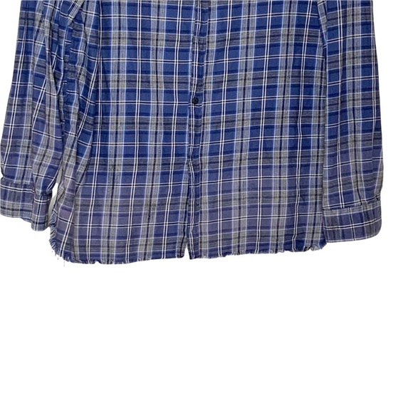𝅺zara MAN Blue plaid buttoned down shirt with frayed hem. Size L - Picture 4 of 7